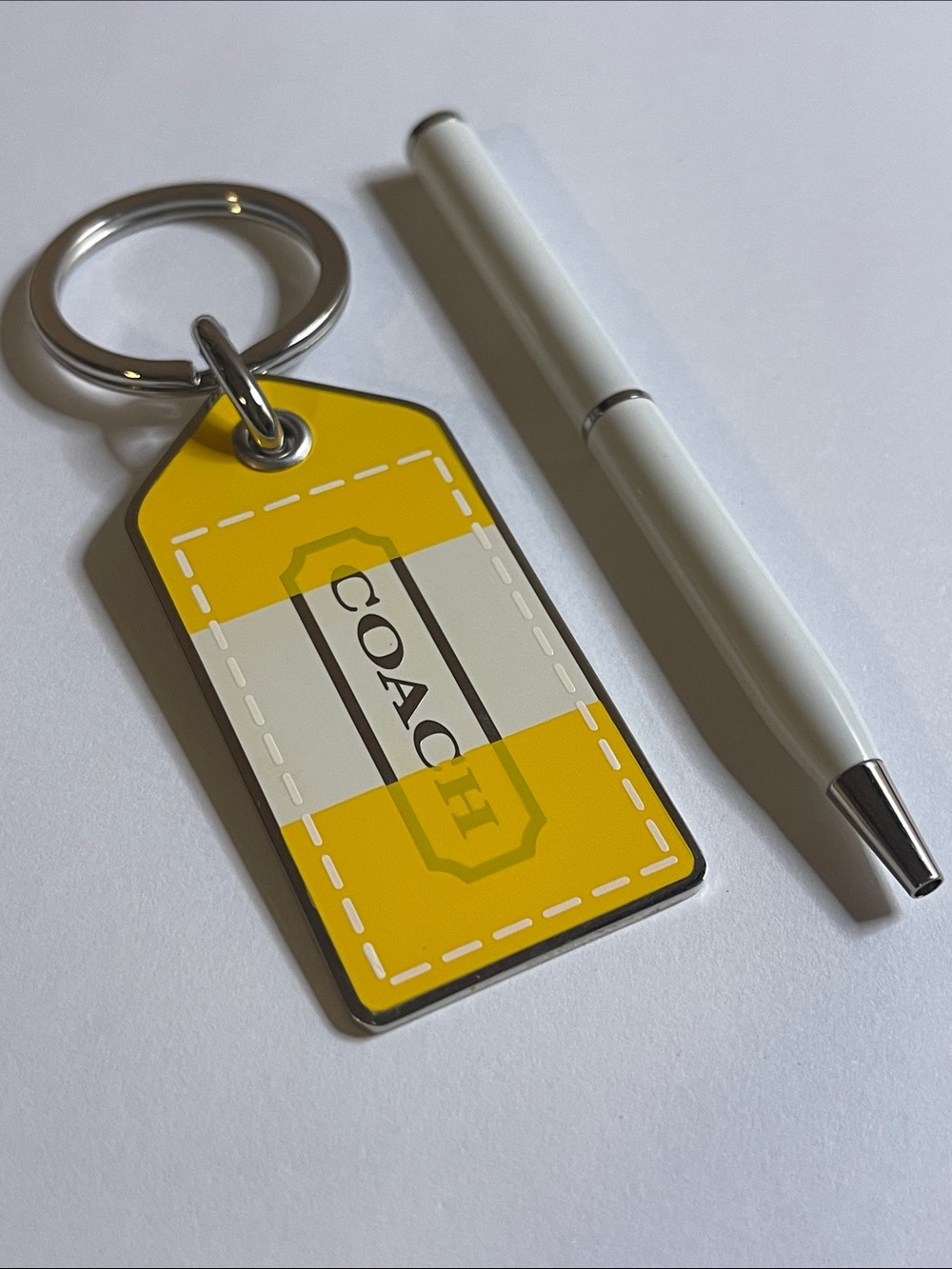 COACH Yellow & White Metal Tag Keychain and Coach Pen
